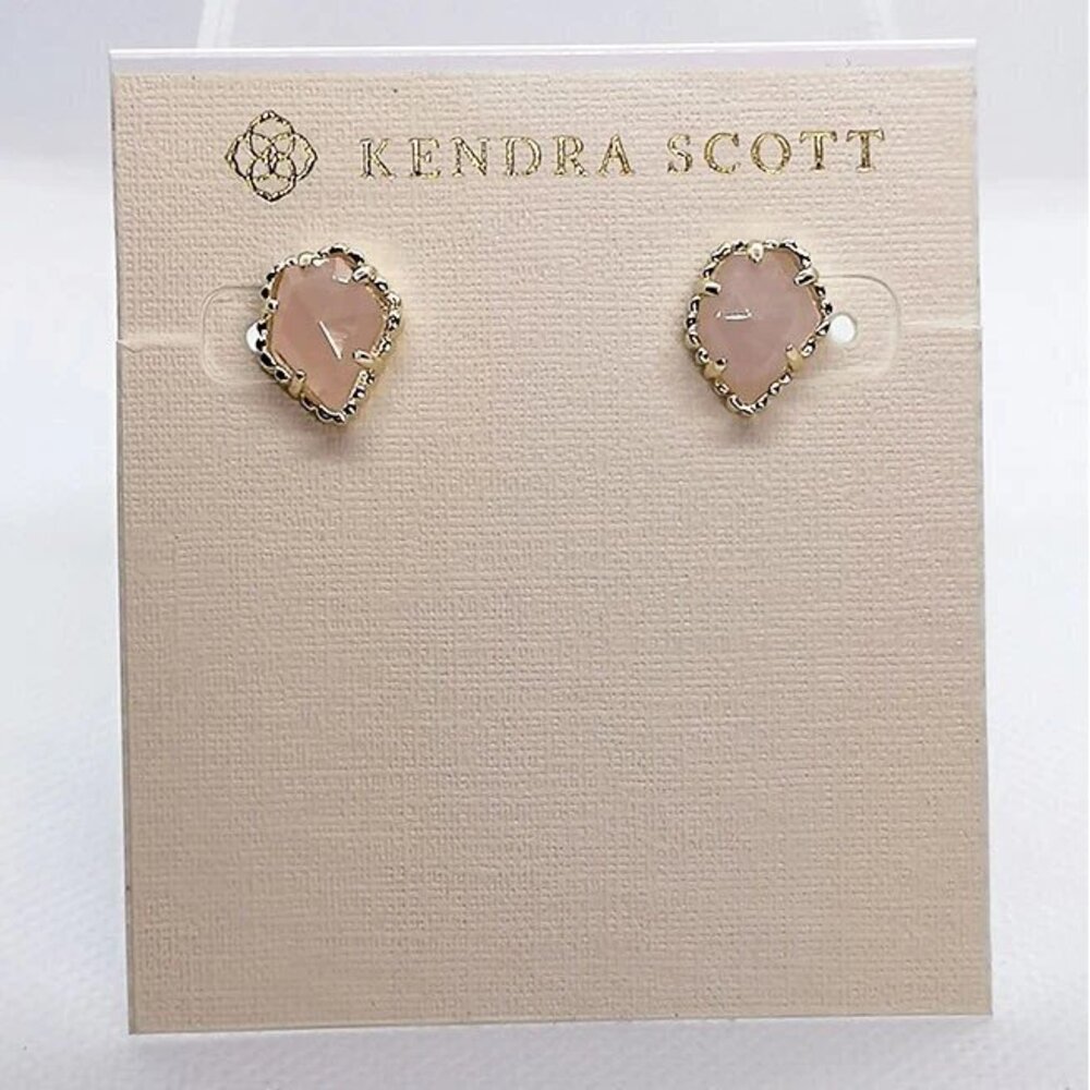 Kendra Scott Tessa Gold Stud Earrings In Rose Quartz
